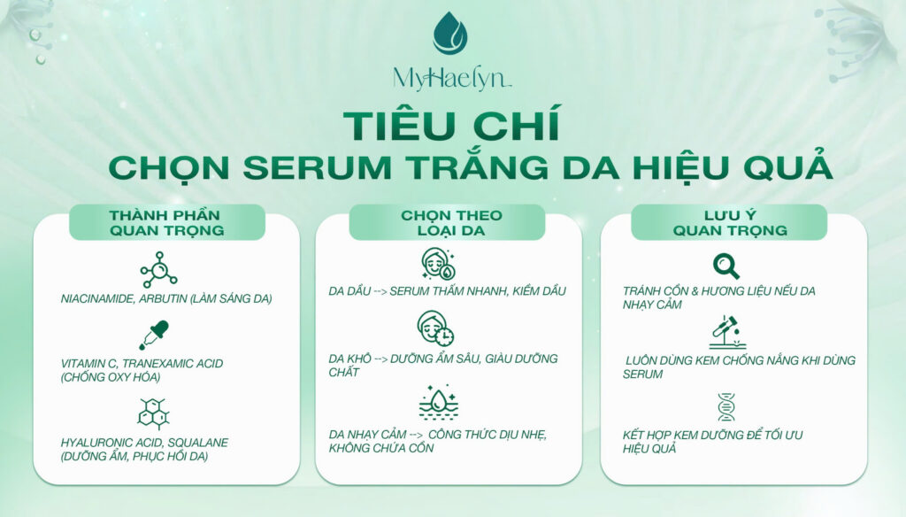 Tiêu chí quan trọng khi lựa chọn serum trắng da